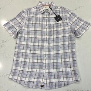 The Normal Brand NEW S Freshwater Button Up Short Sleeve Shirt Clear Sky Plaid